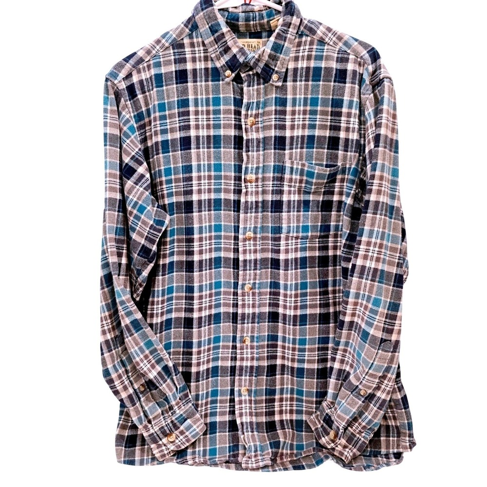 RedHead Brand Co Mens Medium Flannel Shirt Teal Blue Plaid Bass Pro Shops M